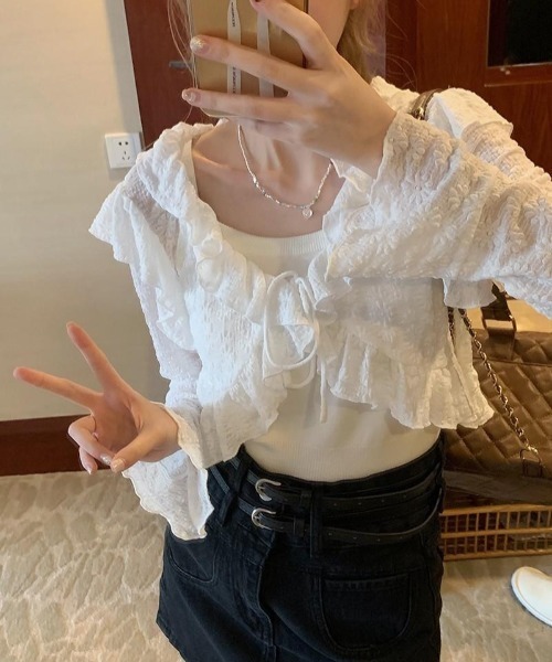 almo(アルモ)の「【LAMPOON】フラワージャガードカーディガン(カーディガン/ボレロ・レディース・ホワイト/ベージュ・FREE)」の7枚目の写真