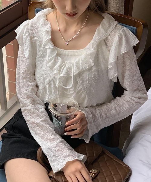 almo(アルモ)の「【LAMPOON】フラワージャガードカーディガン(カーディガン/ボレロ・レディース・ホワイト/ベージュ・FREE)」の8枚目の写真