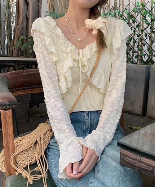 almo(アルモ)の「【LAMPOON】フラワージャガードカーディガン(カーディガン/ボレロ・レディース・ホワイト/ベージュ・FREE)」の10枚目の写真