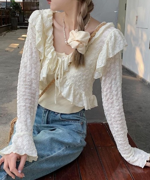 almo(アルモ)の「【LAMPOON】フラワージャガードカーディガン(カーディガン/ボレロ・レディース・ホワイト/ベージュ・FREE)」の12枚目の写真