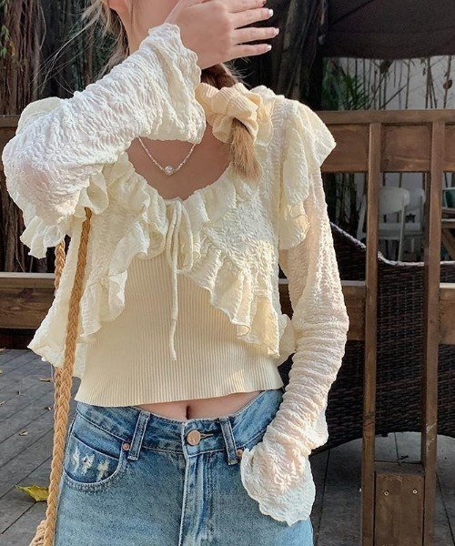 almo(アルモ)の「【LAMPOON】フラワージャガードカーディガン(カーディガン/ボレロ・レディース・ホワイト/ベージュ・FREE)」の16枚目の写真