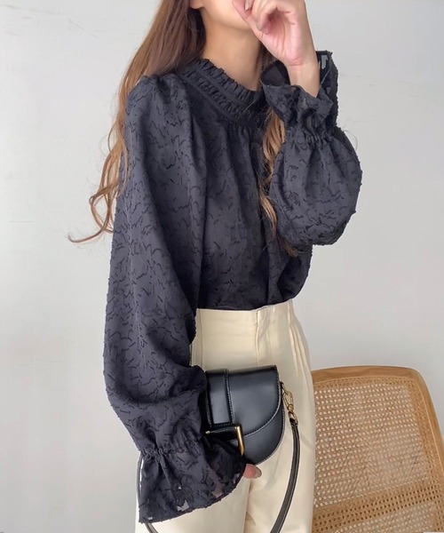 OHGA FLOWER BLOUSE ブラック　ジャガード　ブラウス OHGA オオガ フラワージャガードブラウス ブラック - メルカリ