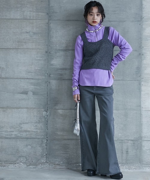 GEVS.(ジェイヴィス)の「<大きいサイズ> ハーフジップハイネックカットソー GEVS.(Tシャツ/カットソー・レディース・ブラック/パープル・L/LL/3L/4L/5L)」の4枚目の写真