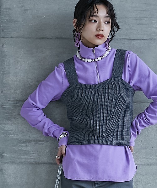 GEVS.(ジェイヴィス)の「<大きいサイズ> ハーフジップハイネックカットソー GEVS.(Tシャツ/カットソー・レディース・ブラック/パープル・L/LL/3L/4L/5L)」の5枚目の写真