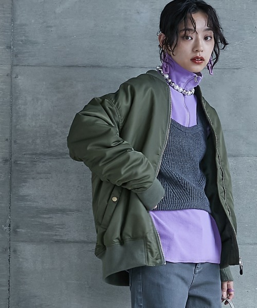 GEVS.(ジェイヴィス)の「<大きいサイズ> ハーフジップハイネックカットソー GEVS.(Tシャツ/カットソー・レディース・ブラック/パープル・L/LL/3L/4L/5L)」の6枚目の写真