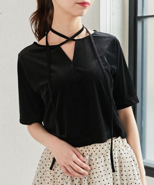 MAJESTIC LEGON（マジェスティックレゴン）の「前後2wayベロアトップス（Tシャツ/カットソー・レディース・ピンク/ブラック/アイボリー・MEDIUM）」の16枚目の写真