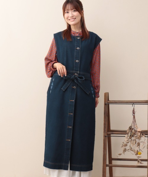 【セール】ツイル＆デニム刺繍ワンピース（ワンピース）｜チチカカ（チチカカ）