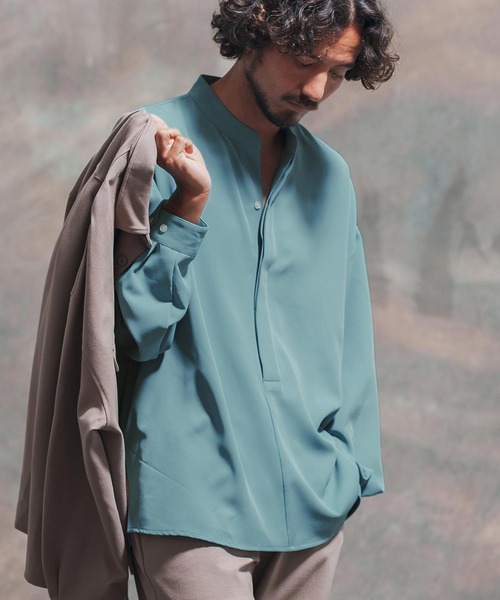 Jih Nunc（ジーヌンク）の「ms5387- バンドカラー比翼プルオーバーシャツ（シャツ/ブラウス・メンズ・ホワイト/グレー/ターコイズブルー/ダークベージュ・S/M/L）」の19枚目の写真