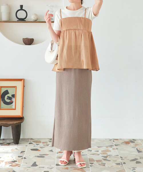 KOBE LETTUCE（コウベレタス）の「セルフカットできる バックスリットリブタイトスカート（スカート・レディース・アイボリー/グリーン/ライトグレー/レッド/ブラック/グレイッシュベージュ/チャコールグレー/ブラウン・M/L/XL）」の6枚目の写真