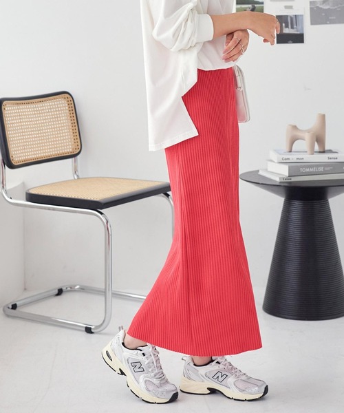 KOBE LETTUCE（コウベレタス）の「セルフカットできる バックスリットリブタイトスカート（スカート・レディース・アイボリー/グリーン/ライトグレー/レッド/ブラック/グレイッシュベージュ/チャコールグレー/ブラウン・M/L/XL）」の8枚目の写真