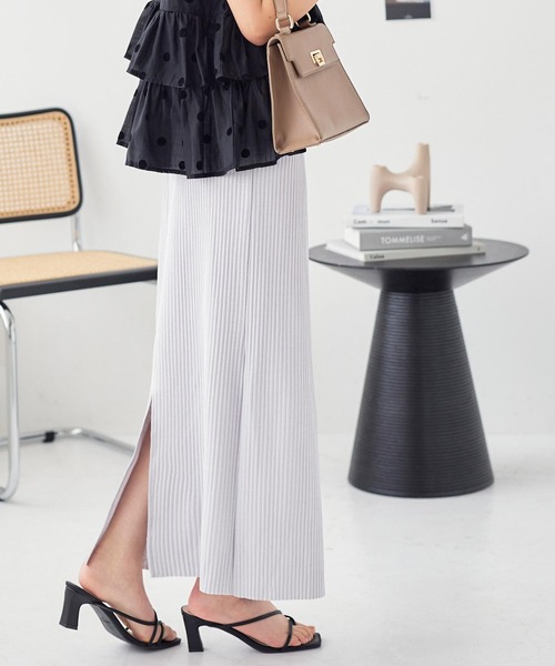 KOBE LETTUCE（コウベレタス）の「セルフカットできる バックスリットリブタイトスカート（スカート・レディース・アイボリー/グリーン/ライトグレー/レッド/ブラック/グレイッシュベージュ/チャコールグレー/ブラウン・M/L/XL）」の4枚目の写真