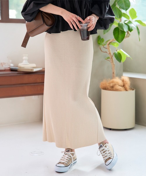 セール】セルフカットできる バックスリットリブタイトスカート