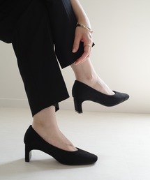 スクエアトゥプレートヒールパンプス