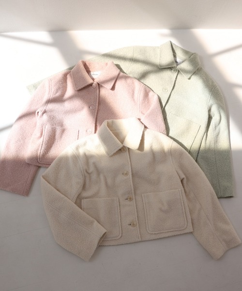 one after another NICE CLAUP（ワンアフターアナザーナイスクラップ）の「ブークレジャケット/セットアップアイテムあり（その他アウター・レディース・アイボリー/ミント/ピンク・FREE）」の4枚目の写真