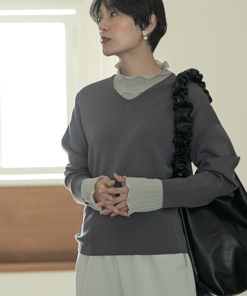 OPAQUE.CLIP（オペークドットクリップ）の「◆≪エマール検証済≫シルキーウールMIX Vネックニット【洗濯機洗い可】（ニット/セーター・レディース・ピンク系/ブラック/ライトグレー/ブルー/ブラウン系その他/チャコールグレー・38/40/36/42）」の18枚目の写真