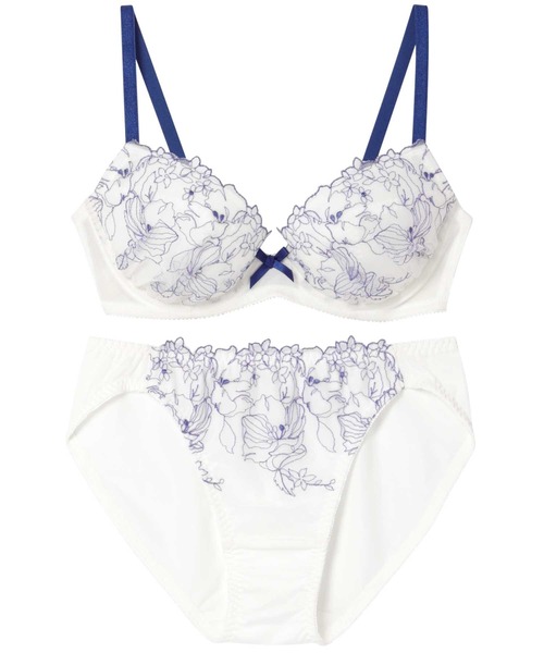 AMPHI（アンフィ）の「【まる胸メイク】ブラ&ショーツセット（ブラ&ショーツ・レディース・ホワイト×ブルー/クリアレッド/ベージュ・B65/C65/C70/C75/D65/D70/D75/E65/E70/E75/B70/B75）」の7枚目の写真