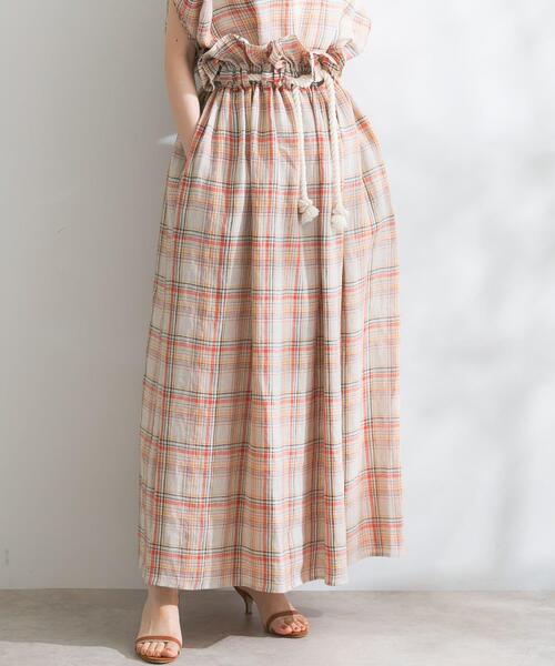 URBAN RESEARCH ROSSO WOMEN(アーバンリサーチ ロッソ)の「POSTELEGANT LINEN CHECKSKIRT(スカート・レディース・ベージュ系その他・SMALL)」の1枚目の写真