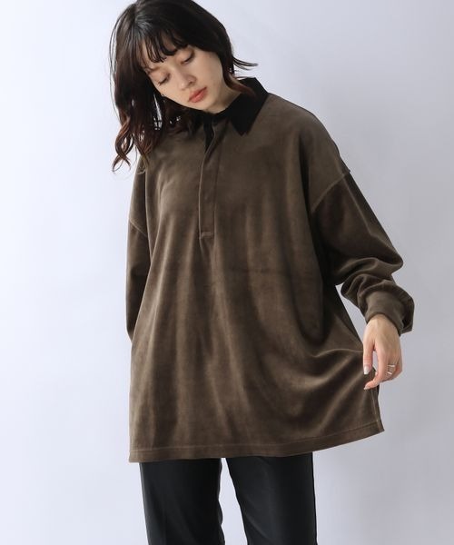 JEANASIS(ジーナシス)の「ベロアポロカラープルオーバー/985348(Tシャツ/カットソー・レディース・ネイビー/ブラウン/ブラック・FREE)」の6枚目の写真