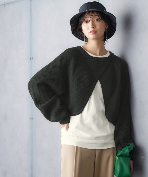 Soiunique（スワユニーク）の「【2点セット】カシュクール風変形ニット+ロンT ［Soiunique］（ニット/セーター・レディース・ブラック/ダークグリーン・M/LL/L）」の2枚目の写真
