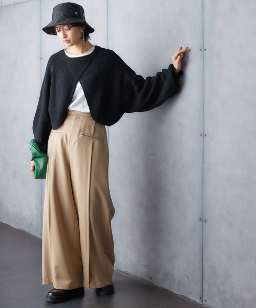 Soiunique（スワユニーク）の「【2点セット】カシュクール風変形ニット+ロンT ［Soiunique］（ニット/セーター・レディース・ブラック/ダークグリーン・M/LL/L）」の3枚目の写真