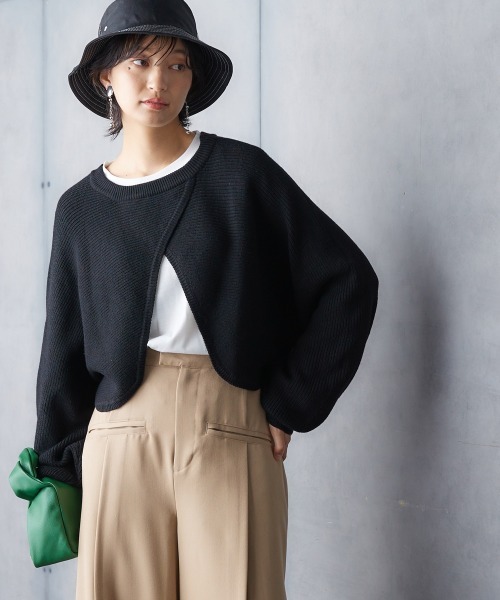 Soiunique（スワユニーク）の「【2点セット】カシュクール風変形ニット+ロンT ［Soiunique］（ニット/セーター・レディース・ブラック/ダークグリーン・M/LL/L）」の7枚目の写真