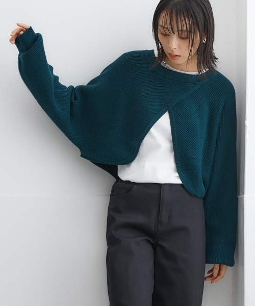 Soiunique（スワユニーク）の「【2点セット】カシュクール風変形ニット+ロンT ［Soiunique］（ニット/セーター・レディース・ブラック/ダークグリーン・M/LL/L）」の9枚目の写真