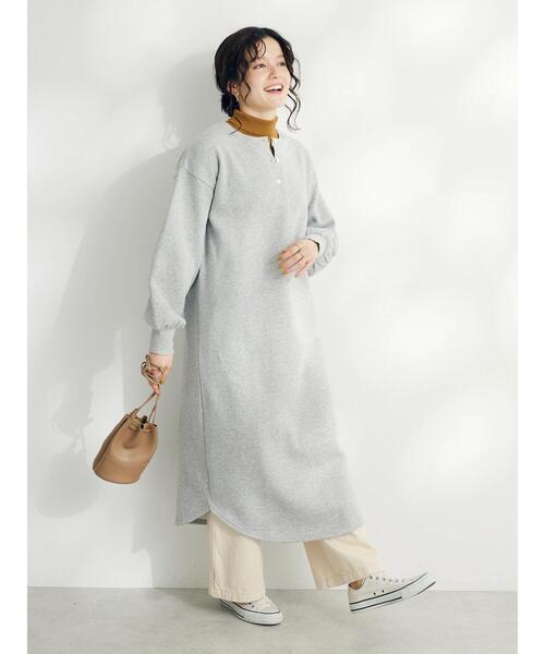 CRAFT STANDARD BOUTIQUE(クラフトスタンダードブティック)の「裏起毛ヘンリーワンピース(ワンピース・レディース・ブラック/アイボリー/杢グレー/オートミール・FREE)」の9枚目の写真
