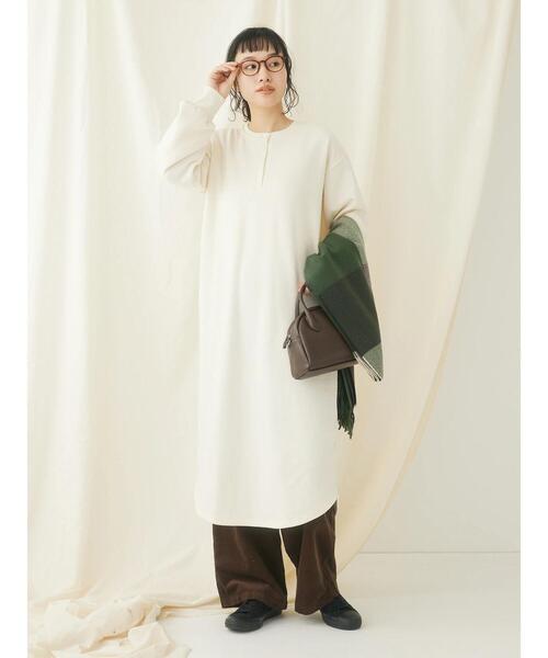 CRAFT STANDARD BOUTIQUE(クラフトスタンダードブティック)の「裏起毛ヘンリーワンピース(ワンピース・レディース・ブラック/アイボリー/杢グレー/オートミール・FREE)」の11枚目の写真