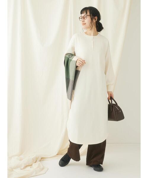 CRAFT STANDARD BOUTIQUE(クラフトスタンダードブティック)の「裏起毛ヘンリーワンピース(ワンピース・レディース・ブラック/アイボリー/杢グレー/オートミール・FREE)」の12枚目の写真