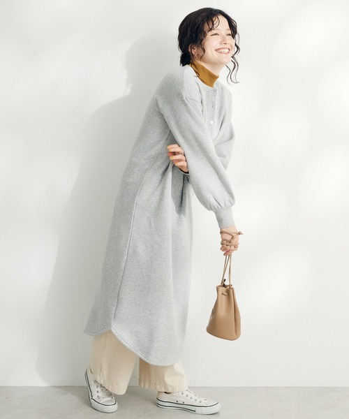 CRAFT STANDARD BOUTIQUE(クラフトスタンダードブティック)の「裏起毛ヘンリーワンピース(ワンピース・レディース・ブラック/アイボリー/杢グレー/オートミール・FREE)」の3枚目の写真