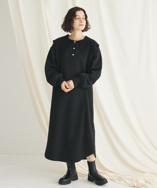 CRAFT STANDARD BOUTIQUE(クラフトスタンダードブティック)の「裏起毛ヘンリーワンピース(ワンピース・レディース・ブラック/アイボリー/杢グレー/オートミール・FREE)」の1枚目の写真