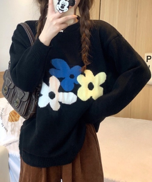 SHEENA(シーナ)の「花柄ジャガードニットトップス(ニット/セーター・レディース・ブラック/ダークグリーン・M)」の7枚目の写真
