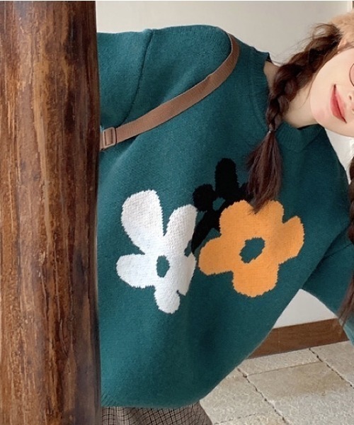 SHEENA(シーナ)の「花柄ジャガードニットトップス(ニット/セーター・レディース・ブラック/ダークグリーン・M)」の10枚目の写真