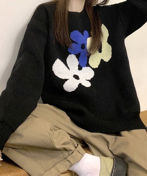 SHEENA(シーナ)の「花柄ジャガードニットトップス(ニット/セーター・レディース・ブラック/ダークグリーン・M)」の11枚目の写真