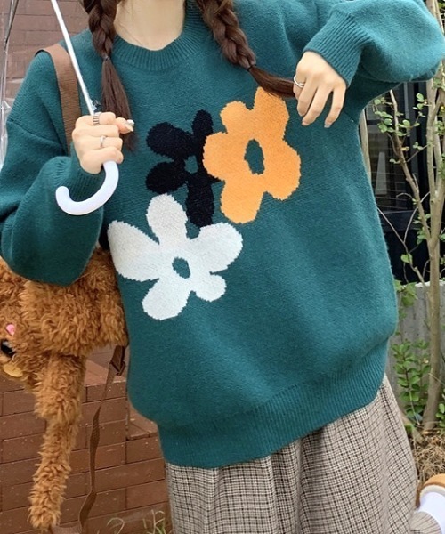 SHEENA(シーナ)の「花柄ジャガードニットトップス(ニット/セーター・レディース・ブラック/ダークグリーン・M)」の13枚目の写真