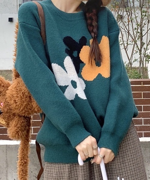 SHEENA(シーナ)の「花柄ジャガードニットトップス(ニット/セーター・レディース・ブラック/ダークグリーン・M)」の14枚目の写真