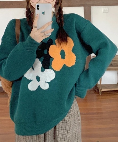 SHEENA(シーナ)の「花柄ジャガードニットトップス(ニット/セーター・レディース・ブラック/ダークグリーン・M)」の16枚目の写真