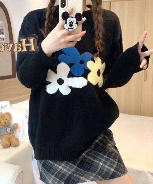 SHEENA(シーナ)の「花柄ジャガードニットトップス(ニット/セーター・レディース・ブラック/ダークグリーン・M)」の20枚目の写真