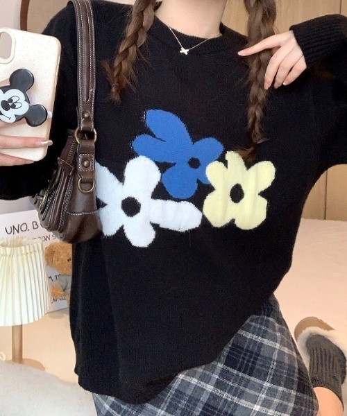 SHEENA(シーナ)の「花柄ジャガードニットトップス(ニット/セーター・レディース・ブラック/ダークグリーン・M)」の22枚目の写真