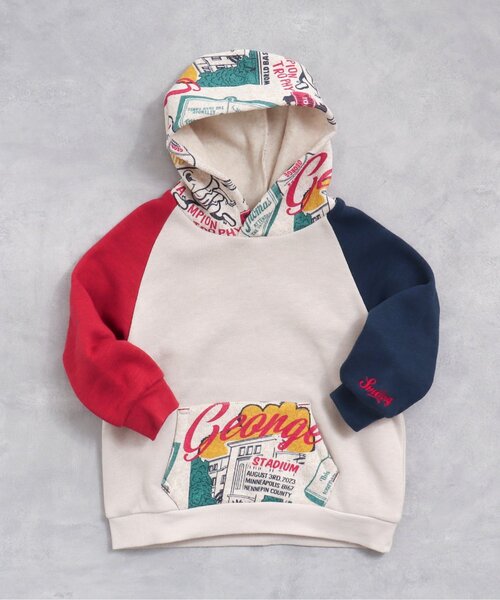 BREEZE（ブリーズ）の「【裏起毛】あったか柄切替フーディー（パーカー・キッズ・キャメル/オフホワイト・120/110/90/140/100/80/130）」の2枚目の写真