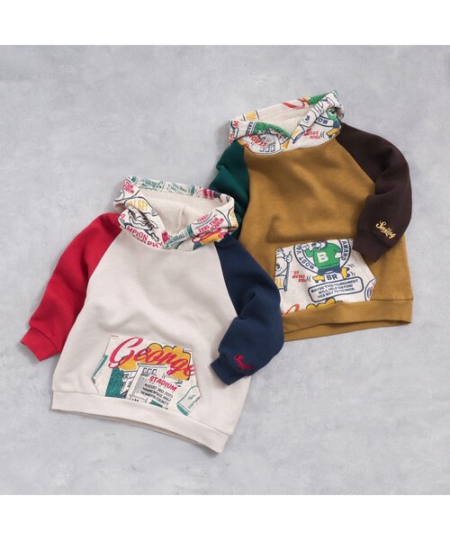 BREEZE（ブリーズ）の「【裏起毛】あったか柄切替フーディー（パーカー・キッズ・キャメル/オフホワイト・120/110/90/140/100/80/130）」の3枚目の写真