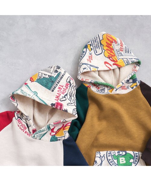 BREEZE（ブリーズ）の「【裏起毛】あったか柄切替フーディー（パーカー・キッズ・キャメル/オフホワイト・120/110/90/140/100/80/130）」の4枚目の写真