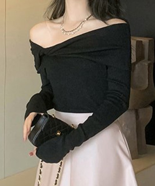 Jasmine Grandiflorum(ジャスミングランディフローラム)の「【Jasmine】オフショルダーリボンプルオーバー(ニット/セーター・レディース・ベージュ/グレー/ブラック・SMALL)」の21枚目の写真