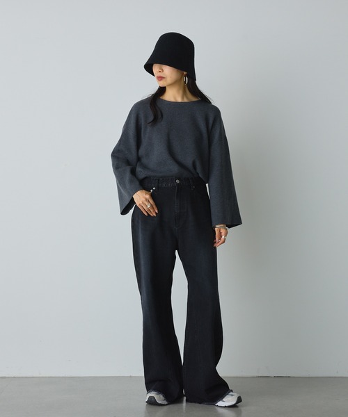 russet（ラシット）の「【russet×ainode】shibukawa ワイドフレアパンツ（デニムパンツ・レディース・ブラック・M）」の16枚目の写真