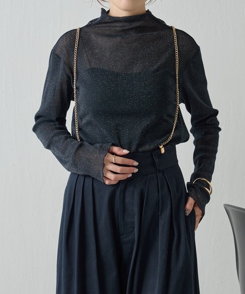 COLLAGE GALLARDAGALANTE(コラージュガリャルダガランテ)の「【OT】チェーン付きワイドパンツ(チノパンツ・レディース・ネイビー/ライトグリーン・1/0)」の12枚目の写真