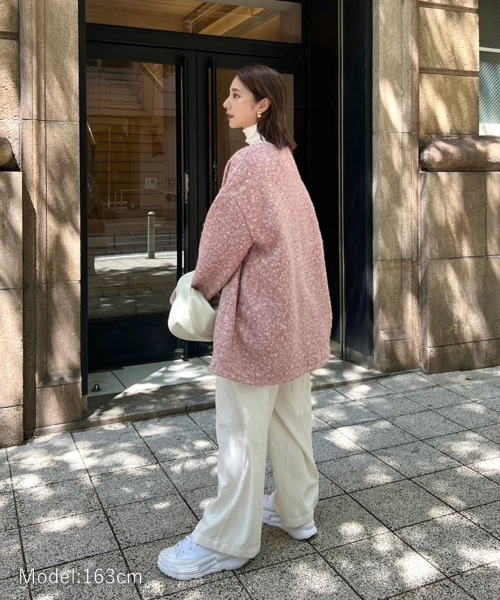 pufe】チェックボアコート（ノーカラーコート）｜DONOBAN（ドノバン