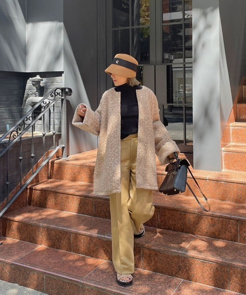 pufe】チェックボアコート（ノーカラーコート）｜DONOBAN（ドノバン