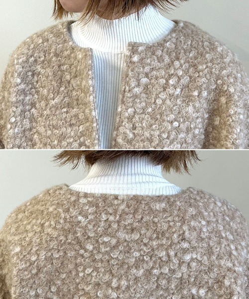 pufe】チェックボアコート（ノーカラーコート）｜DONOBAN（ドノバン