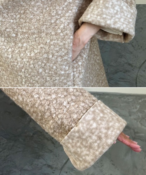 pufe】チェックボアコート（ノーカラーコート）｜DONOBAN（ドノバン