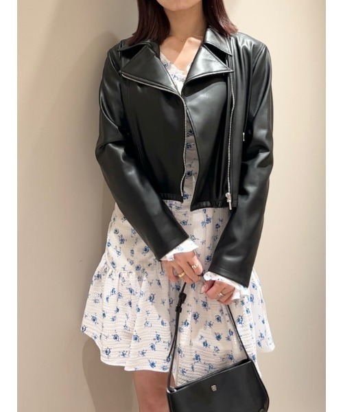 SNIDEL（スナイデル）の「ライダースジャケット（ライダースジャケット・レディース・ライトグレー/ブラック・0/1）」の2枚目の写真